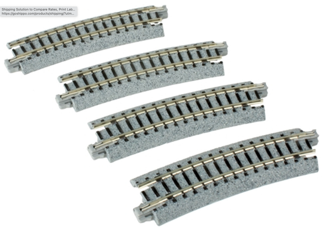 Kato N 20-121 Unitrack Curved Track 'R315-15' 12-3/8" Radius 15 degree curve - 4 Pieces