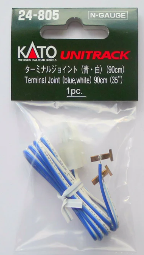 Packaged Kato 24-805 Terminal Joint N Scale product, featuring a blue and white cable for model train setups.