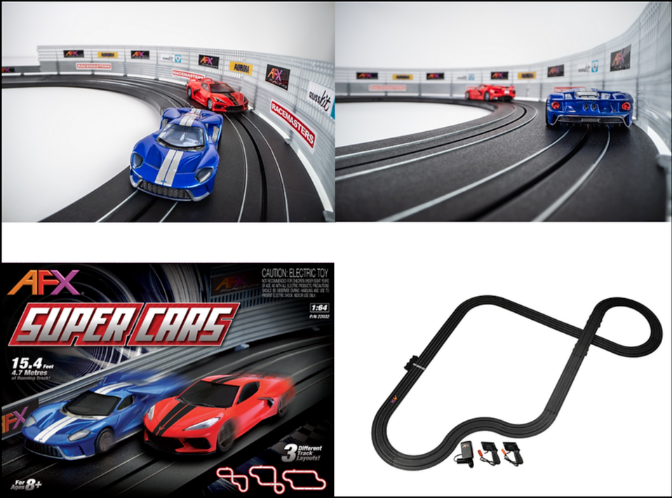 AFX/Racemasters Super Cars Set15ft TrackMega G+ ChassisTri-Pack AFX22032 HO Slot Racing Sets