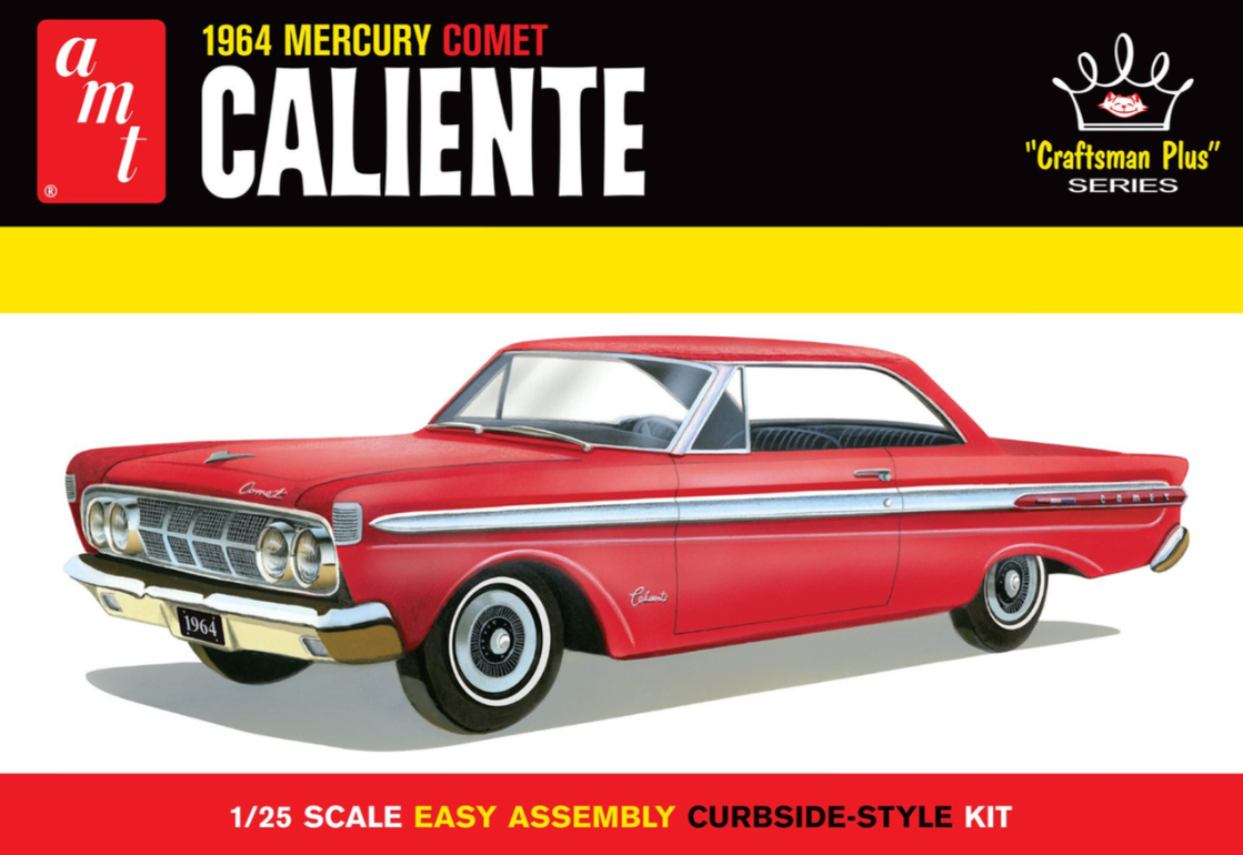 Model car kit box for a 1964 Mercury Comet Caliente with red car and yellow and black text.