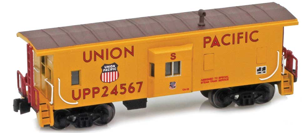 Model train car with Union Pacific branding on a white background