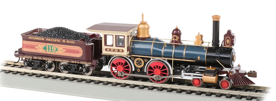 Model train on a track with detailed design