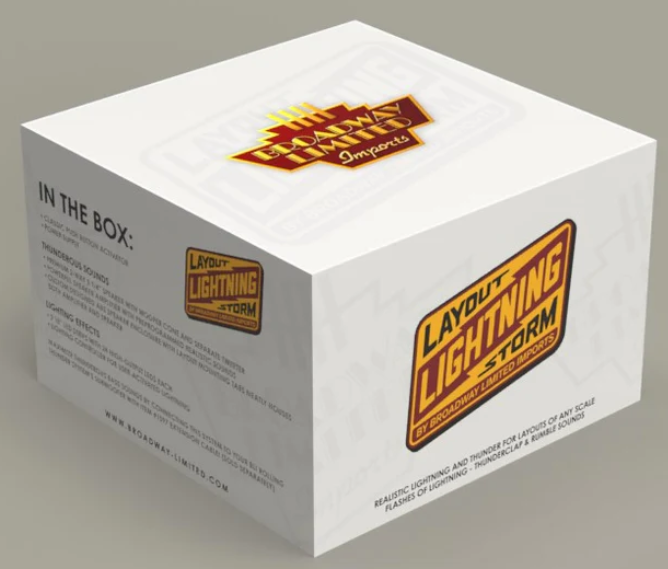 Boxed layout lighting storm accessory by Broadway Limited Imports, with branding and product information displayed on the packaging.