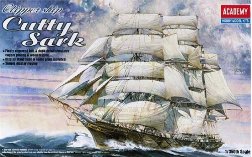 A model of the Clipper Ship Cutty Sark, which is a plastic model kit.