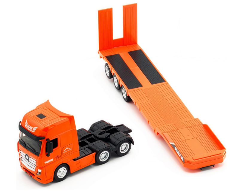 Hui Na Toys Flat Trailer Truck Toy, Heavy Duty Alloy Construction Toys Vehicle, 1:50 Scale Diecast Trailer Truck