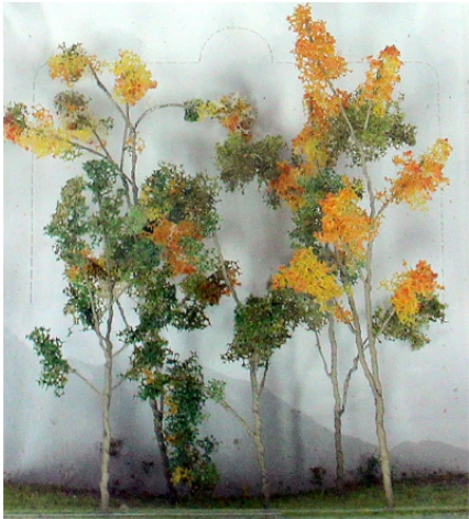 set of 5 O scale trees