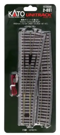 KATO 2-861 HO #6 492MM (19 3/8") POWERED RIGHT TURNOUT WITH 867MM (34 1/8") RADIUS CURVE
