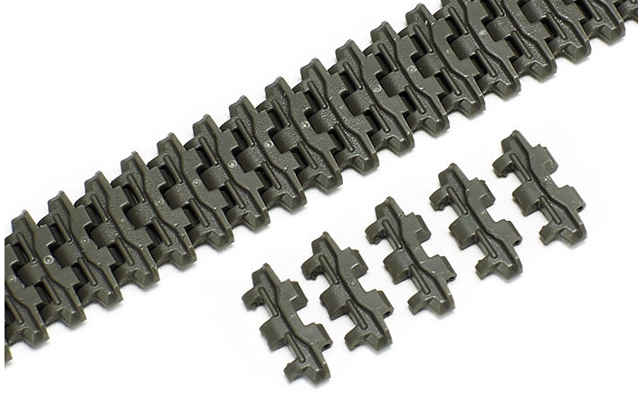 Black plastic chain with additional links on a white background