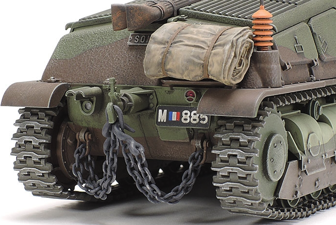 Model tank with detailed tracks and markings on a white background