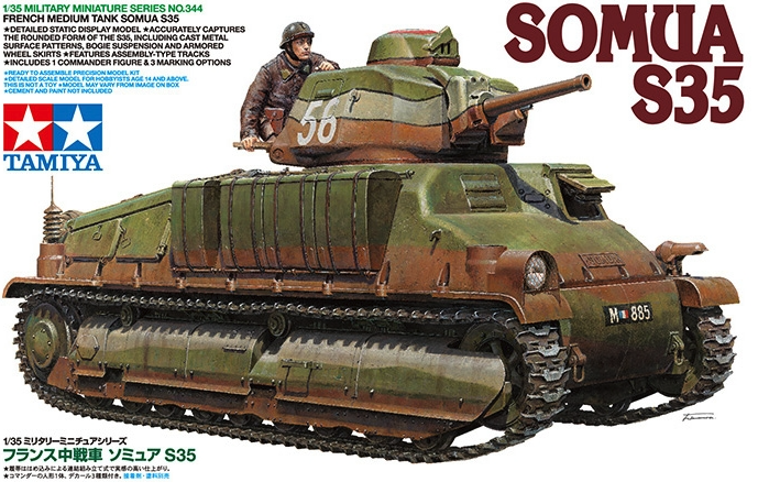Model of a Somua S35 tank with a person on top.
