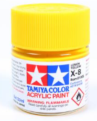 Small bottle of Tamiya color acrylic paint with yellow lid