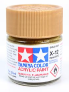 Tamiya Color acrylic paint jar with a gold color swatch on a white background