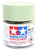 Tamiya Color acrylic paint can with green color swatch on a white background