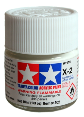 Tamiya Color Acrylic Paint jar with white lid on a white background