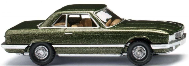 Model car with a green and gold metallic finish on a white background