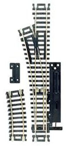 HO Scale Atlas 860 Code 100 Manual Snap Switch Left, featuring black ties and nickel silver rail.