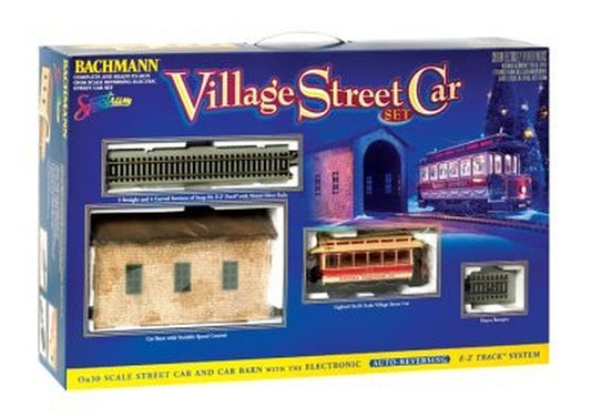 BACHMANN #25017 VILLAGE STREET CAR SET W/E-Z TRACK CHRISTMAS STREET CAR SET ON30