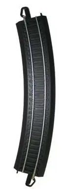 A black, 19-inch radius curve for a model train track, with no packaging.