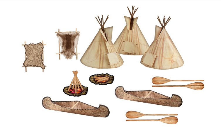 Canoes paddles teepees and hides