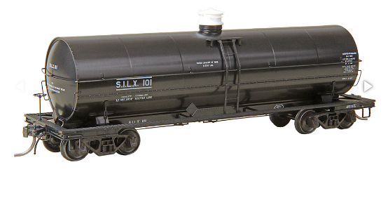Black HO Scale model of a Southern Indiana Liquified Gas Co. insulated tank car, with detailed parts and markings.