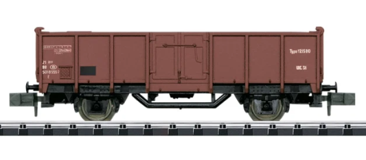 A brown Minitrix 18090 Freight Car N Scale model train component.