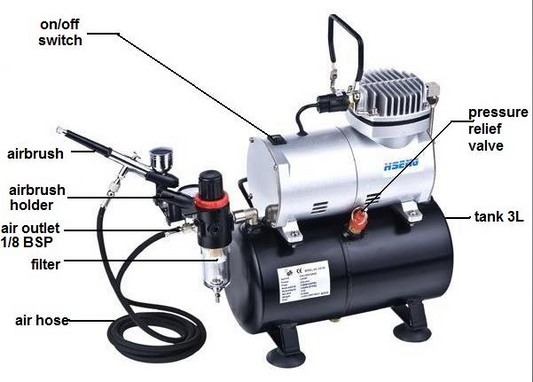 Ningbo Haosheng Air Compressor W/ 3 Litre Air Tank, Regulator, Air Hose & Gravity Fed Airbrush - 110 Volt