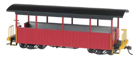 BACHMANN 26004 ON30, OPEN EXCURSION CAR, BURGUNDY, BLACK ROOF