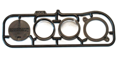 A black 20mm baffle kit designed for round speakers, with three round holes for speaker placement.