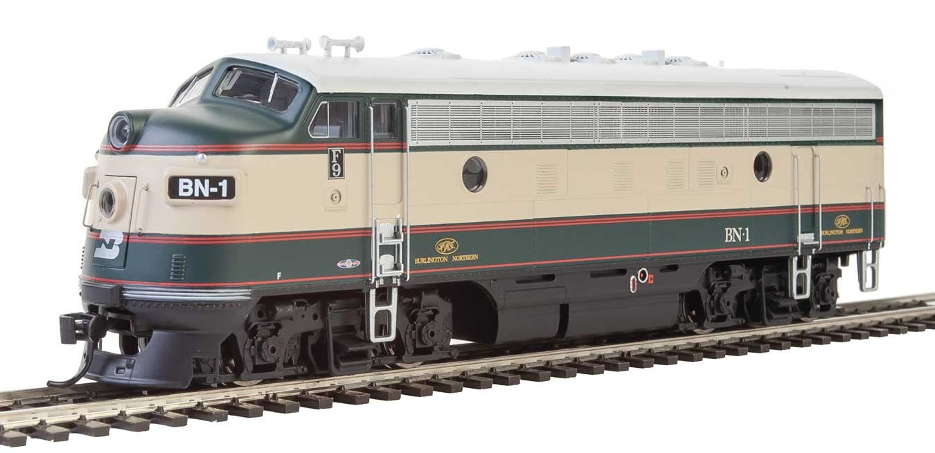 WalthersMainline EMD F7 A-B Set - ESU Sound and DCC -- Burlington Northern #1, 2 (Executive Scheme; Cream, Grinstein Green)