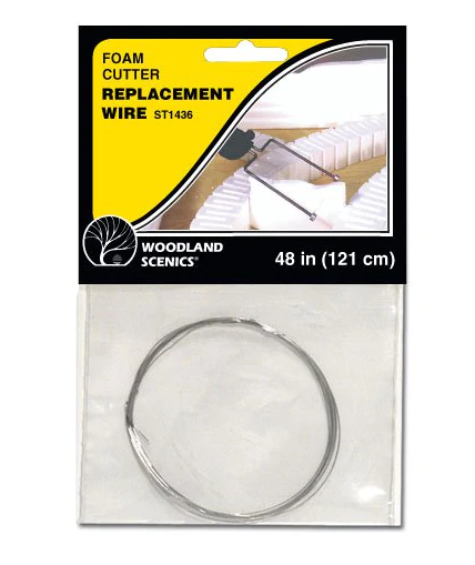 Packaging of Woodland Scenic foam cutter replacement wire, with the product visible through a clear plastic window.
