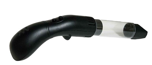 A black cordless modeling vacuum with a clear dust compartment and an ergonomic design.
