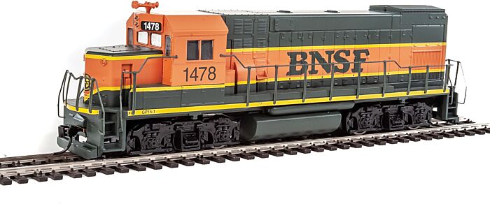 WalthersTrainline (HO) Part # 931-2500 EMD GP15-1 - Standard DC -- Burlington Northern & Santa Fe (green, orange, yellow)