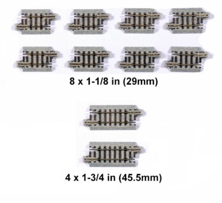 KATO 20-091 N Scale Unitrack Short Track Assortment Set A, 1-1/8in and 1-3/4in, Pkg of 10