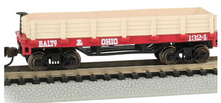 Model train car with 'Baltic & Ohio' branding on a track