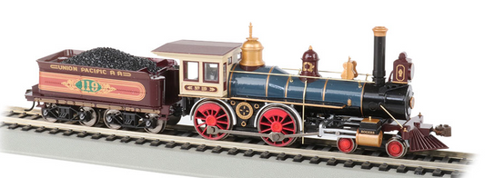 Model train on a track with detailed design