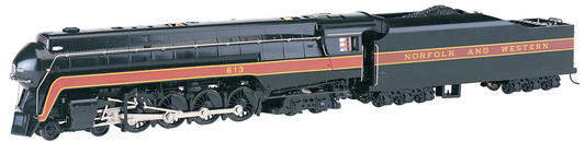 Model train set with Norfolk and Western logo on a black background