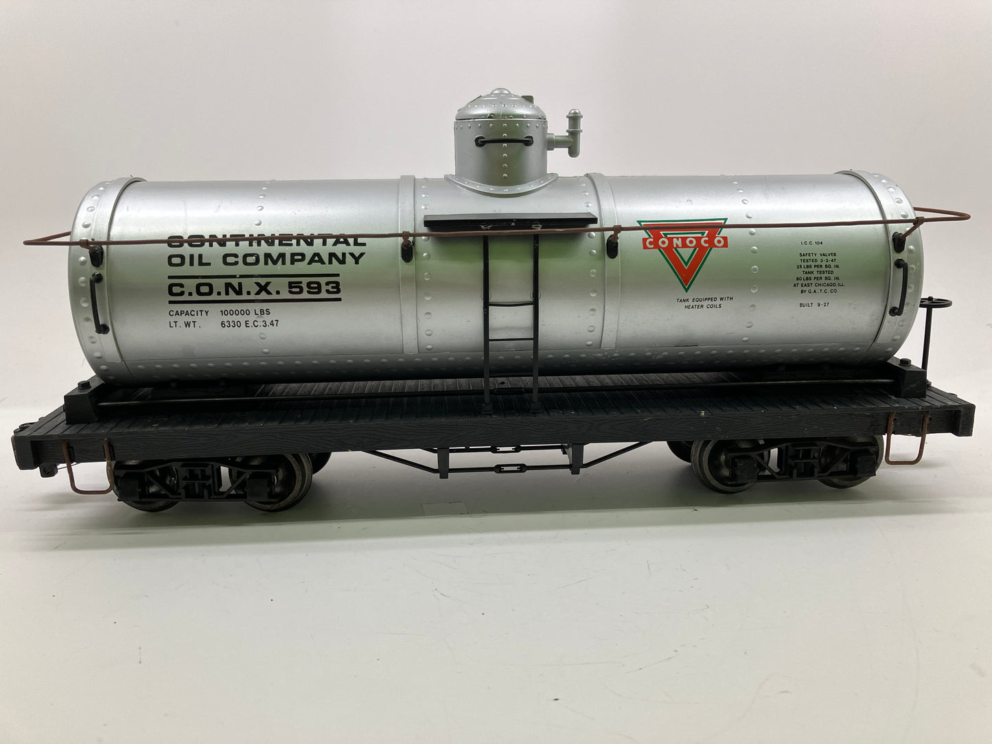 Bachmann G Scale Continental Oil Company Single Dome Tank Car #593