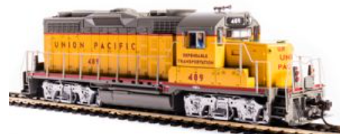 Model of a Union Pacific train engine on tracks