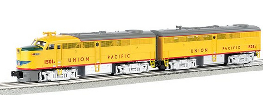 Bachmann O Scale Union Pacific diesel locomotive model train with a yellow and gray color scheme, numbered 1501-1525B.