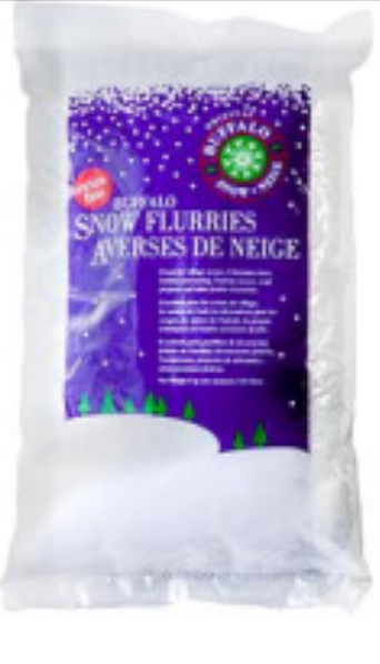 Bag of snow flurries with a purple label on a white background