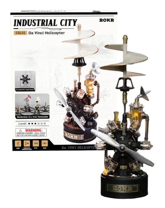 ROKR Da Vinci Helicopter model with packaging on a white background