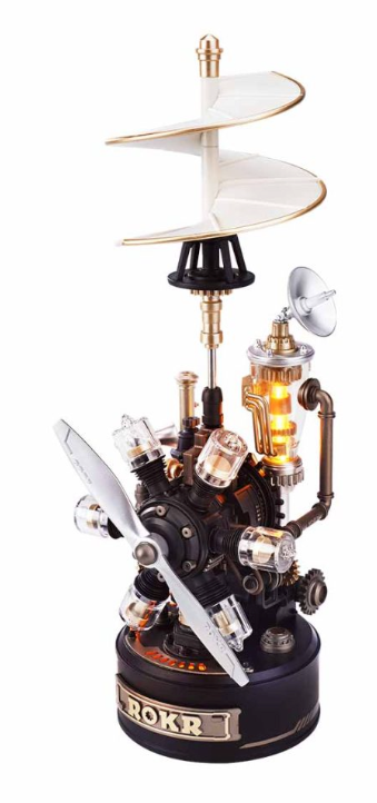 Model engine with propeller on a white background