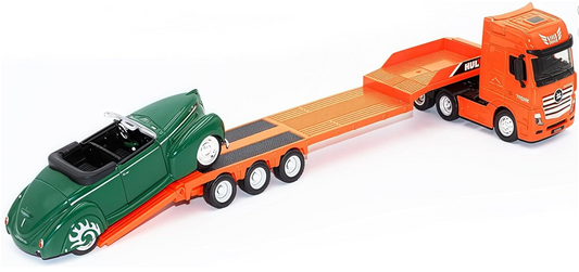 Hui Na Toys Flat Trailer Truck Toy, Heavy Duty Alloy Construction Toys Vehicle, 1:50 Scale Diecast Trailer Truck