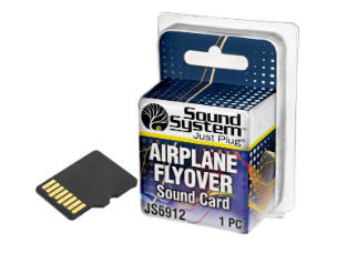 Sound System Just Plug Airplane Flyover Sound Card in its retail blister packaging, with the black microSD-style card shown beside the box.