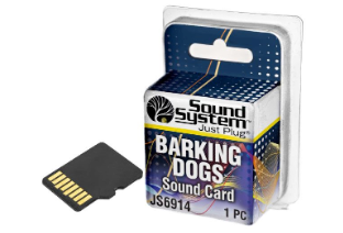 Sound System Barking Dogs Sound Card shown with its retail blister packaging on a plain white background.