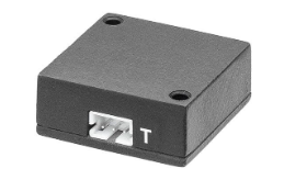 A small rectangular black electronic module with a terminal connector on the front and the letter T printed next to it, shown on a plain white background.
