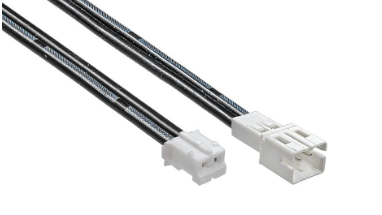 A pair of black industrial cable leads with white connector ends, shown on a plain white background.
