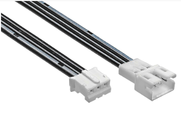 Black multi-core cable with white connector ends on a white background.