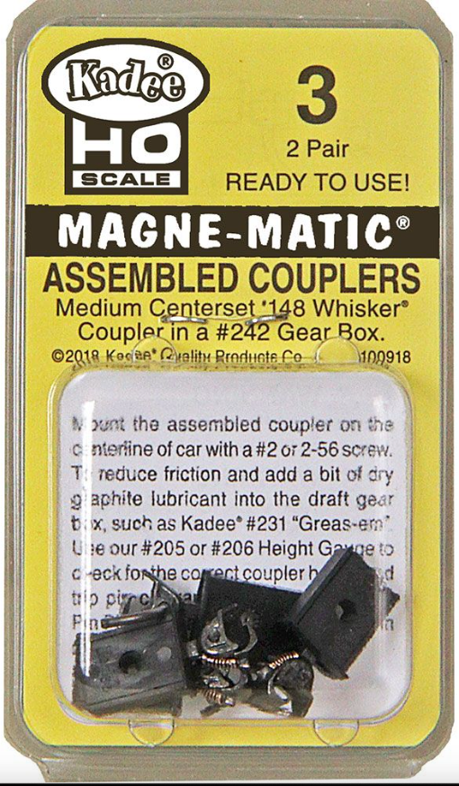 Kadee #3 HO Scale Assembled #148 Whisker® Metal Couplers - Medium (9/32") Centerset Shank