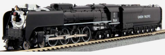 Model of a Union Pacific steam locomotive on a white background